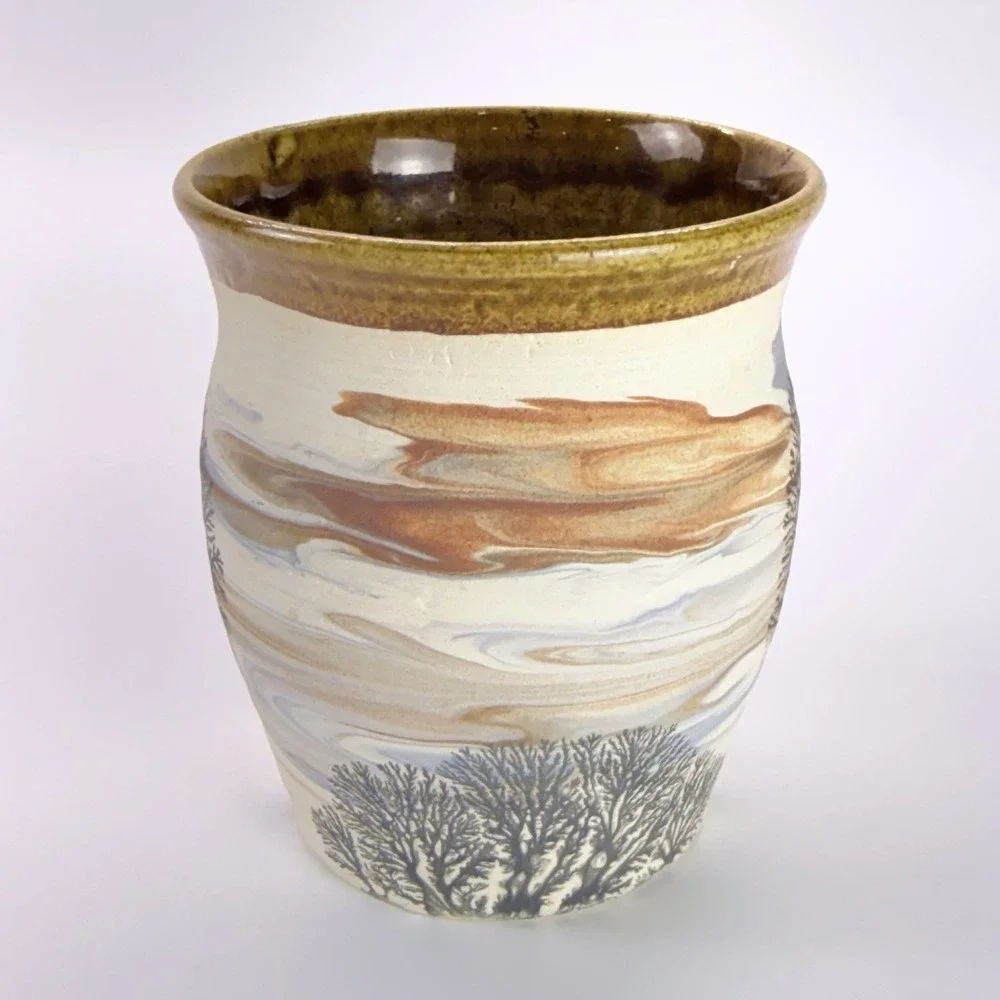 Sevierville Pottery Cup Bud Vase Pen Cup Tree Design